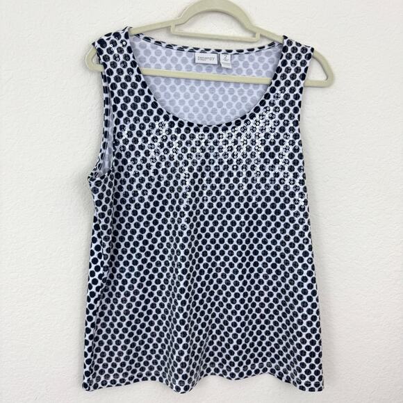 Chico's Womens Sleeveless Tank Top Size L Sequins Polka Dot Black - Picture 1 of 6
